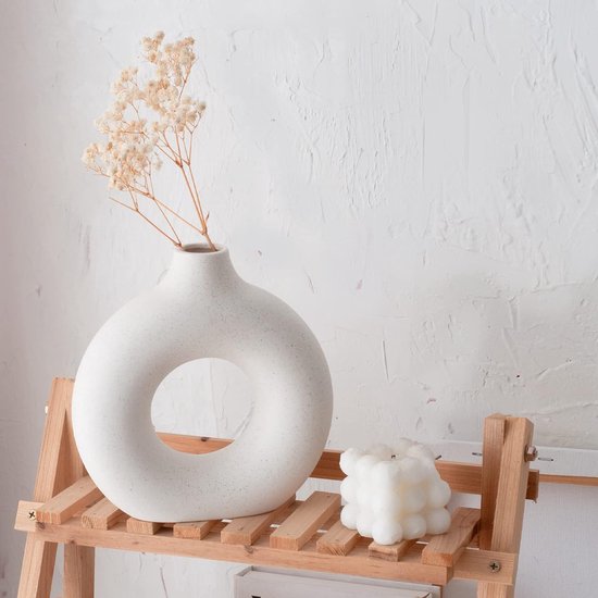 Anquephd Keramische vaas, Scandinavische moderne boho-stijl, decoratieve keramische esthetische bloemenvaas voor woondecoratie (wit