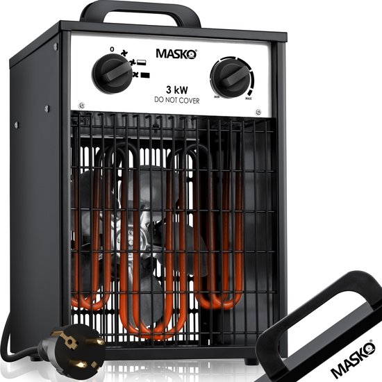 MASKO® Bouwkachel 3kW - Ventilatorkachel voor Binnen- en Buiten Elektrische Kachel Keramische Werkplaatskachel Electrische Verwarming 3000 Watt - Wit