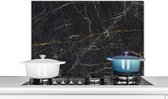 Spatscherm keuken 90x60 cm - Kookplaat achterwand - Marmer print - Zwart - Muurbeschermer hittebestendig - Zwarte spatwand fornuis - Hoogwaardig aluminium - Aanrecht decoratie - Wanddecoratie industrieel