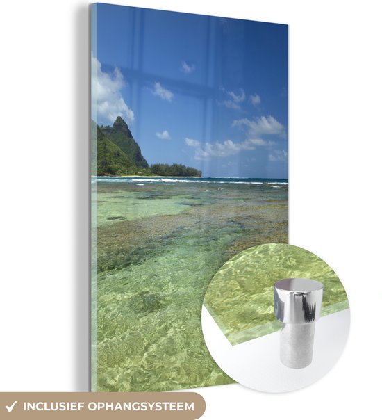 MuchoWow® Glasschilderij 60x90 cm - Schilderij acrylglas - Kauai Ocean fotoprint - Foto op glas - Schilderijen