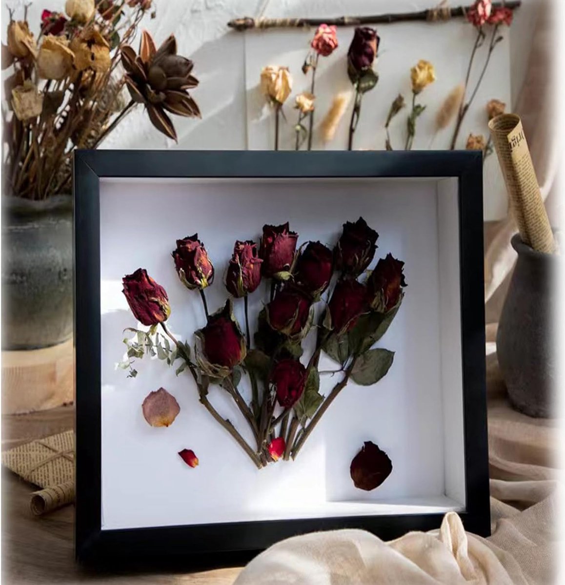 TOSAVGA 2 stuks 3D-fotolijsten, fotolijstjes 20x20, houten lijsten om te vullen, diepe objectlijsten om te vullen, 3D-lijsten voor objecten, bloemen, bruidsboeket of herinneringen