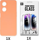 Casemania Hoesje Geschikt voor Oppo A58 4G Zalm Roze & Glazen Screenprotector - Siliconen Back Cover