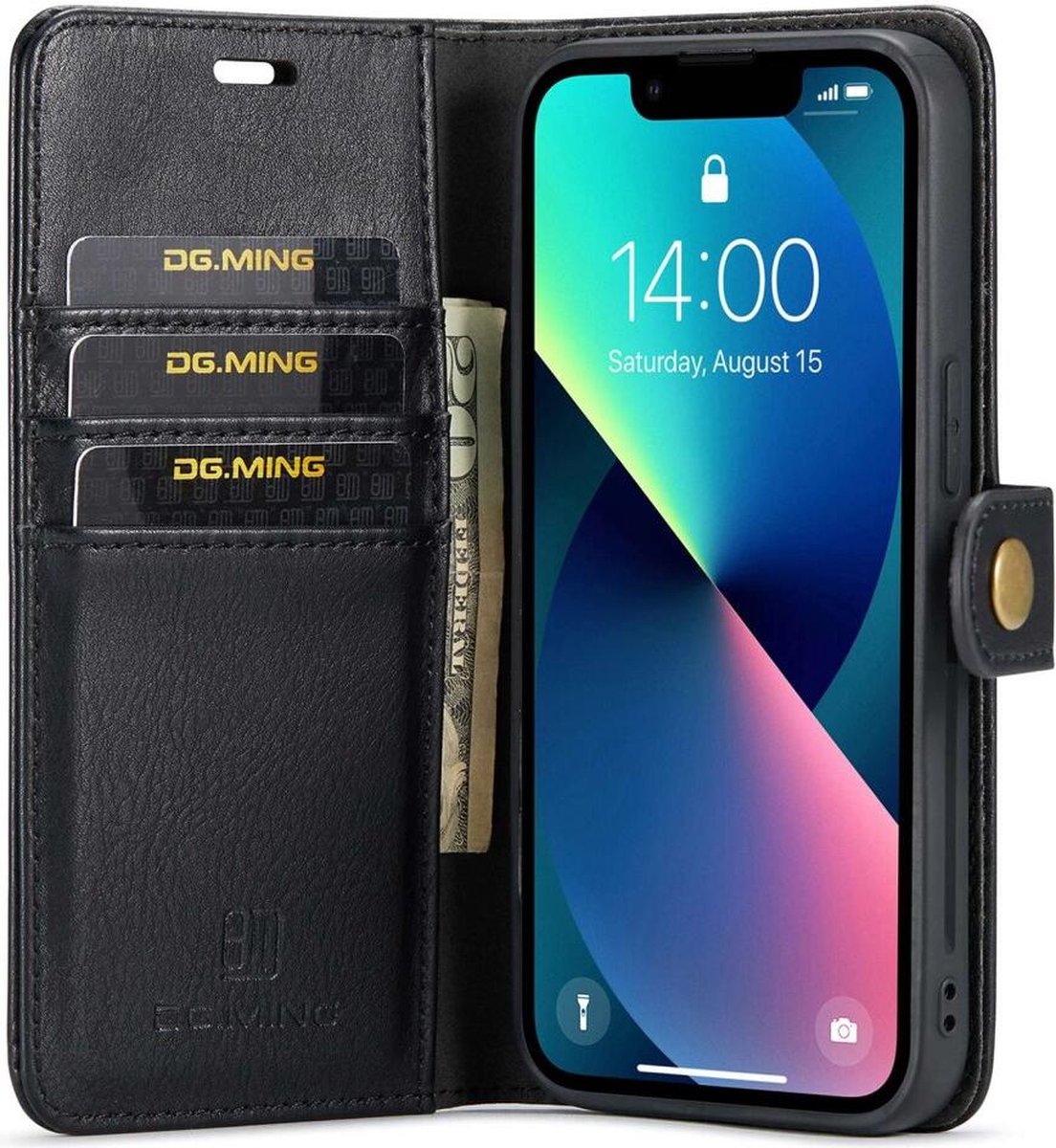 DG Ming 2-in-1 Hoesje Geschikt voor Apple iPhone 15 - Book Case met uitneembare Back Cover - Telefoonhoesje met Pasjes Splitleer Zwart