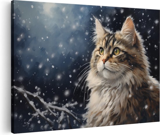 Artaza Canvas Schilderij Kat in de Sneeuw - 30x20 - Klein - Foto Op Canvas - Canvas Print