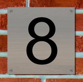 Huisnummerbord RVS Deluxe - Nummer 8 - 12 x 12 cm - incl. set voor bevestiging | - naambord - nummerbord - voordeur