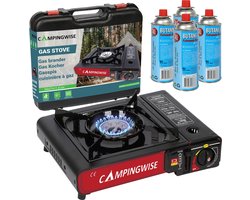 camping kooktoestel op gas - 1-pits - inclusief opbergkoffer - inclusief 4 gasbussen