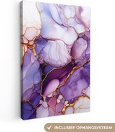 Tableau sur toile Marbre - Violet - Lilas - Or - 120x180 cm - Décoration murale XXL