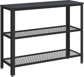 MAZAZU Sidetable Industrieel - Wandtafel met 2 Gaasplanken - Haltafel - 101,5x35x80 cm - Zwart