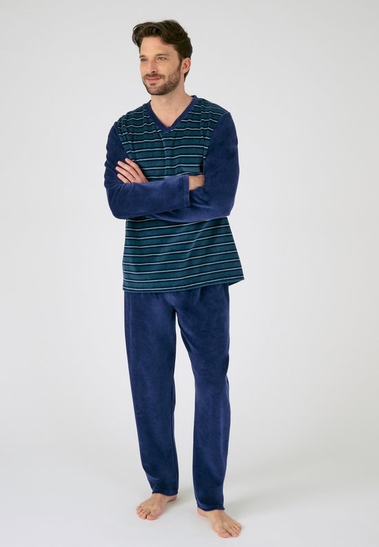 Damart - Fluwelen pyjama in katoenmix - Heren - Blauw - XXL