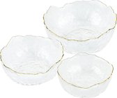Ensemble de bols en Verres avec bord doré, 3 tailles, ensemble de bols de service en verre pour salade, dessert, fruits, collations, bol à salade, bol en verre, rond