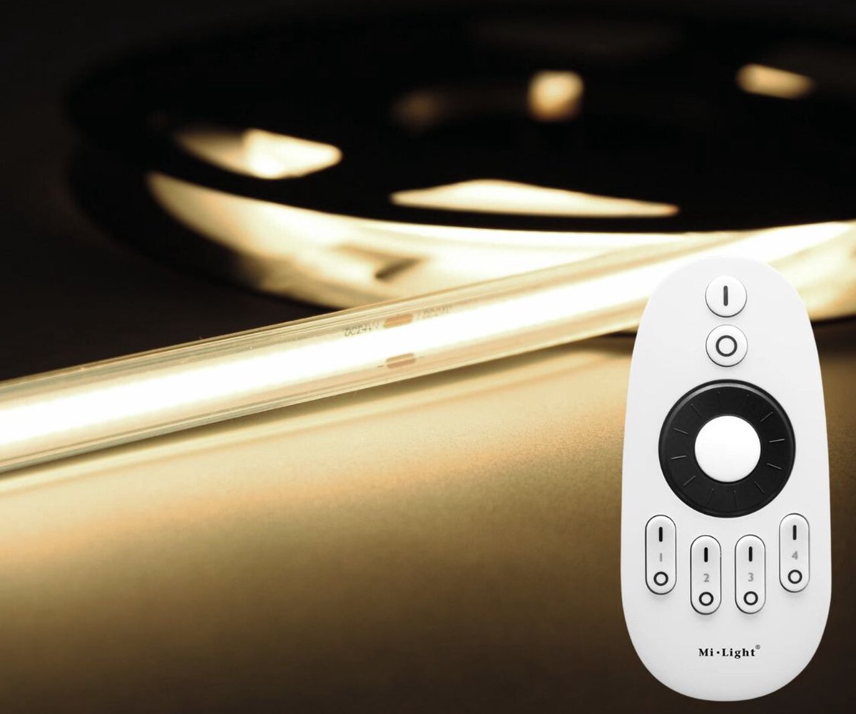 LED Strip COB - 10 Meter - Complete Set - 4000k - Neutraal Wit - 24V - IP65 Waterdicht - 480LED/m - Met RF Mi-Light(MiBoxer) Afstandsbediening