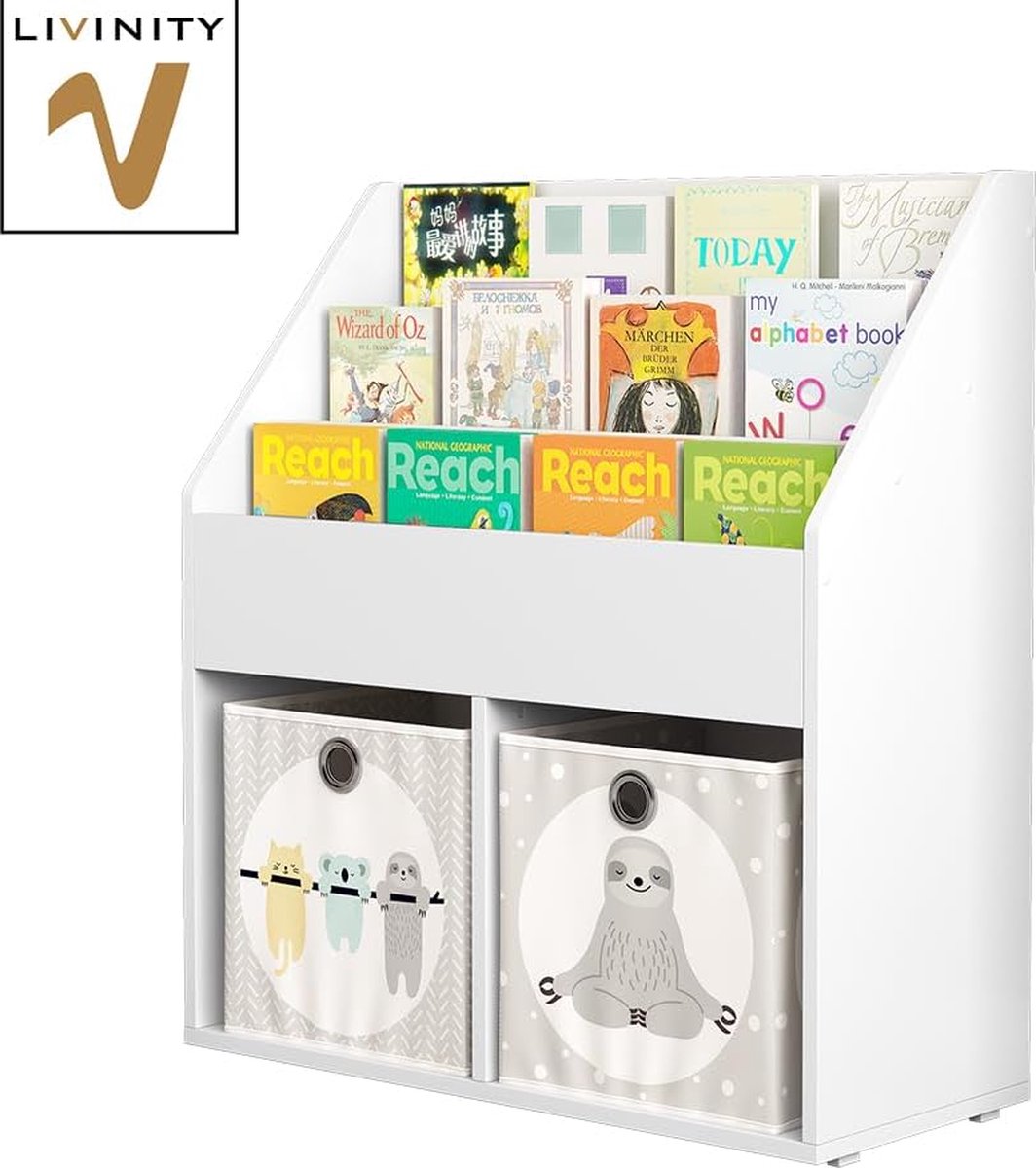 Bibliothèque Enfant, Étagère De Rangement Pour Livres, 62,5 X 28 X 60 Cm,  Motif Espace, Blanc