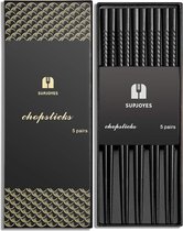 5 Pairs of Fibreglass Chopsticks, Black Reusable Japanese Chopsticks, Suitable for Dishwashers, 24 cm, Non-Slip Sticks