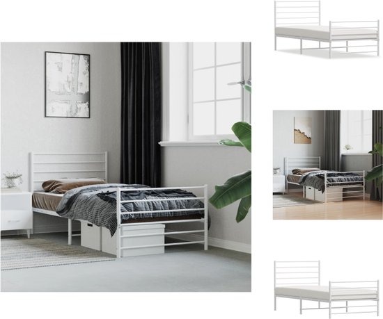vidaXL Bedframe - Klassiek design - Robuust staal - Inclusief opbergruimte - Wit - 196 x 80 x 90 cm - Bed