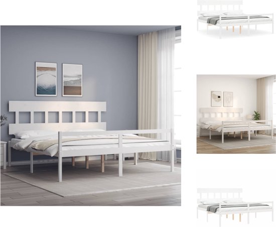 vidaXL Bed Grenenhout - Wit 205.5x205.5x81cm - Stevig en duurzaam - Bed