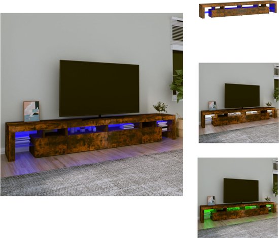 vidaXL TV-meubel Gerookt Eiken - 260 x 36.5 x 40 cm - RGB LED-verlichting - Kast