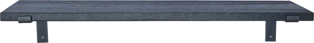GoudmetHout® Wandplank Industrieel - 180 x 25 cm Muurplank - Zwart Eiken Hout - Decoratie Wandrek & Boekenrek - Hangplank Keuken - Wall Shelf + 2 Mat Blanke Plankdragers van Staal
