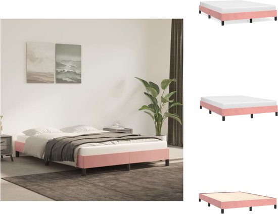 vidaXL Bedframe Fluweel - Roze - 203 x 143 x 25 cm - Passend bij 140 x 200 cm matras - Inclusief montagehandleiding - Bed