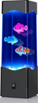 Bubbel Lamp Met Vissen - Mini Aquarium - Lavalamp - Met 3 Nepvissen - Sfeerverlichting - Nachtlampje - Led Verlichting - Meerdere Kleuren - Inclusief USB Kabel - 23cm - Zwart