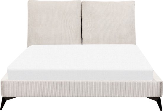 MELLE - Lit double - Beige clair - 140 x 200 cm - Velours côtelé