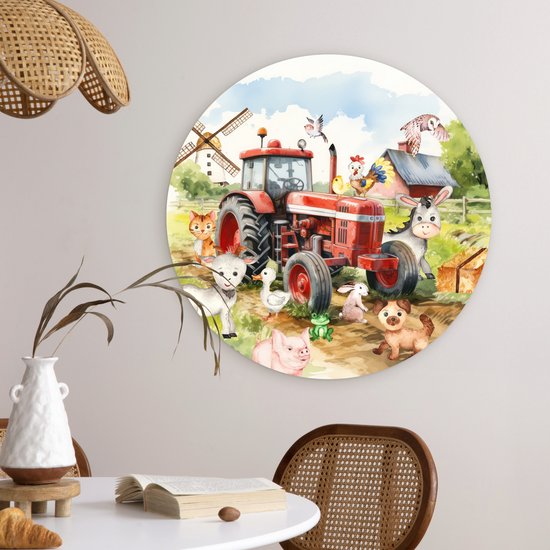 WallCircle - Cercle mural animaux de la ferme 60x60 cm - Cercle mural chambre enfant tracteur - Décoration chambre fille - Chambre enfant - Peintures chambre enfant - Décoration murale chambre garçon - Décoration murale chambre garçon aquarelle