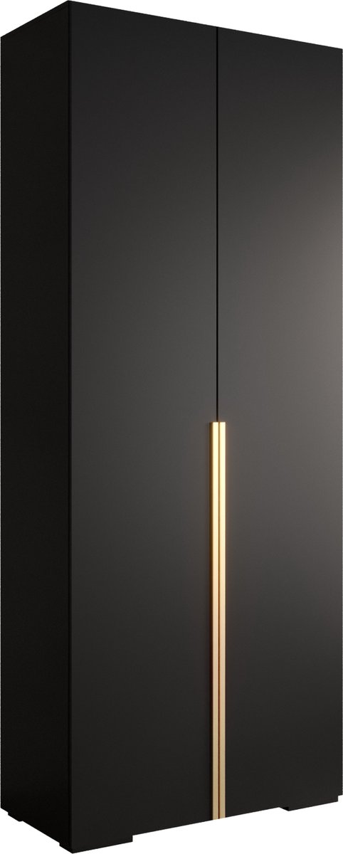 AJE Meubles B.V. Opbergkast Kledingkast met 2 draaideuren Garderobekast slaapkamerkast Kledingstang met planken | Gouden Handgrepen, elegante kledingkast, glamoureuze stijl (LxHxP): 100x237x47 cm - IVONA 1 (Zwart, 100 cm)