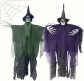 Livano Halloween Decoratie - Halloween Versiering - Binnen - Buiten - 2 Stuks - Skelet - Paars en Groen