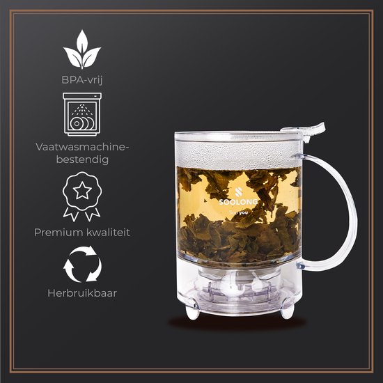 Soolong Teamaker, Infuse Expert, Handige Theemaker, Ice-teamaker voor thee en Ice-tea gemaakt van Tritan, Tea maker is BPA-vrij en vaatwasserbestendig - 450ML - 1stuks - Soolong