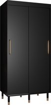 Zweefdeurkast Kledingkast met 2 schuifdeuren Garderobekast slaapkamerkast Kledingstang met planken | elegante kledingkast, glamoureuze stijl (LxHxP): 100x208x62 cm - CAPS T (Zwart, 100 cm) met lades