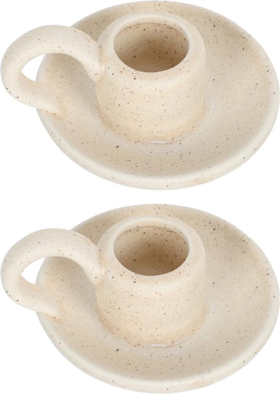 2 Stuks Keramische Theelichthouder Kaarsenhouder met Handvat Kaarsenhouder Kaarsenhouder Tafeldecoratie Ornament voor Bruiloft Kerstmis Verjaardagsdiner Beige