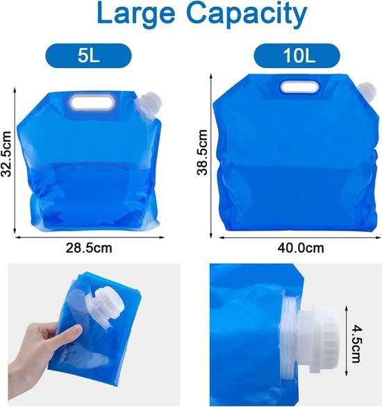 Bidon D'eau Pliable 5L – Sac Souple Avec Couvercle, Sans BPA, Pour Camping, Randonnée, Pique-nique