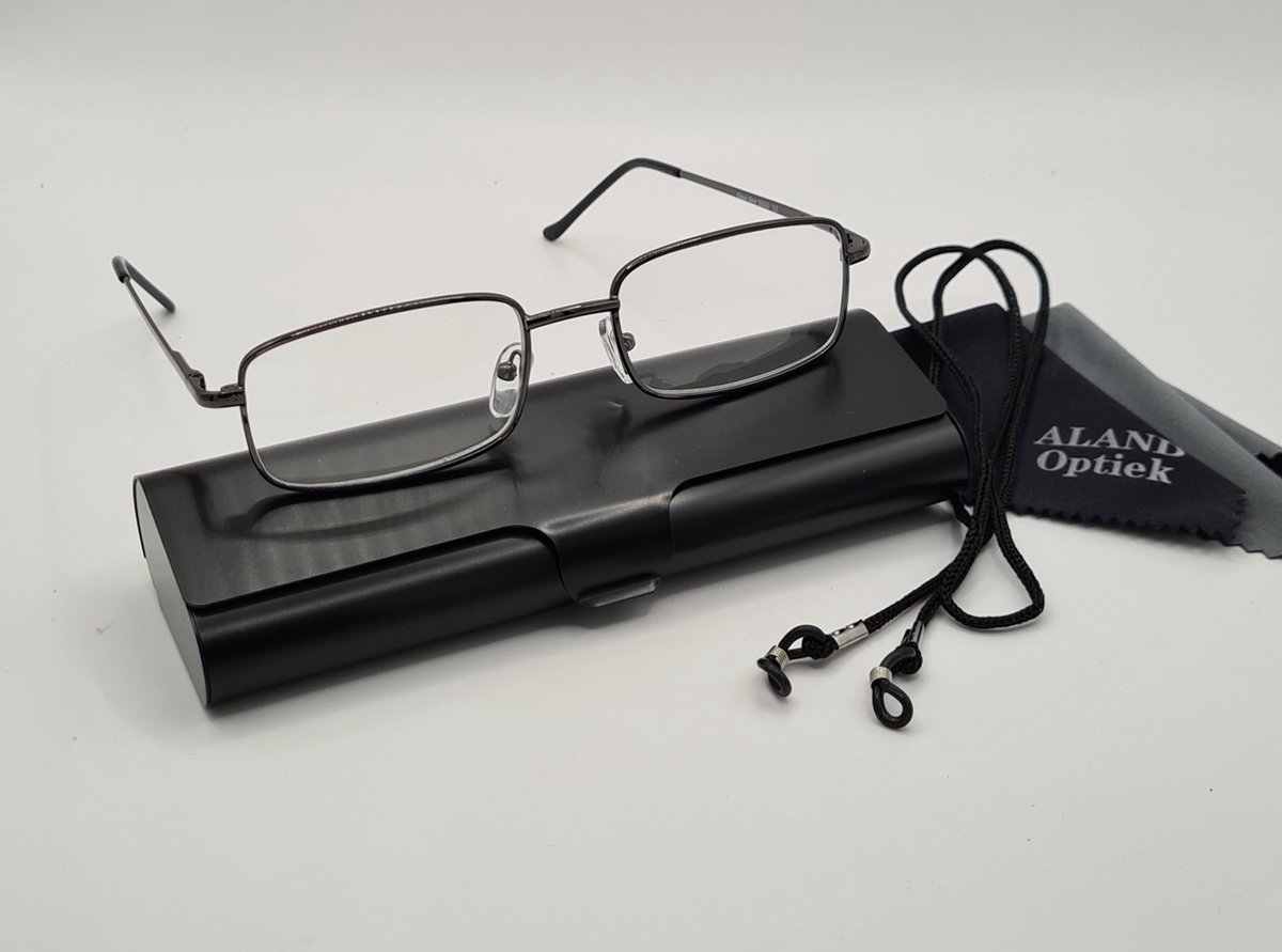 Unisex leesbril +1,0 met brillenkoker + koord + microvezeldoekje / class one 5000 / grijs / +1.0 lunettes de lecture avec étui pratique, cordon et chiffon de nettoyage pour lentilles / Aland optiek