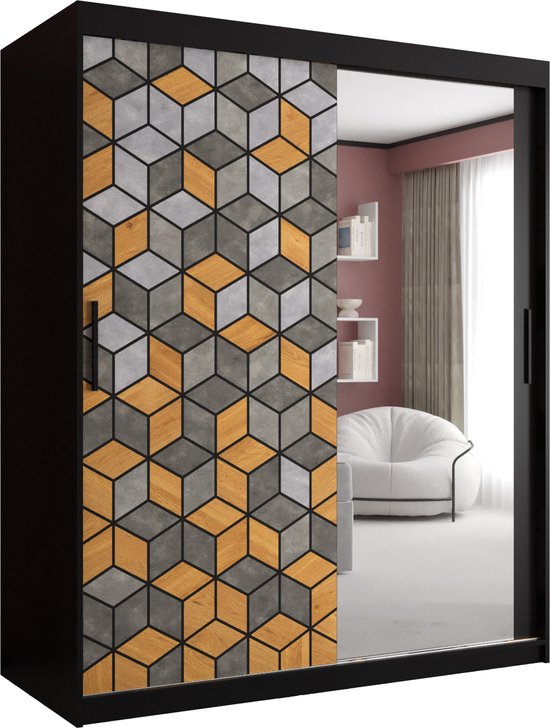 Stabiel Kledingrek, Open Kledingkast met 5 Planken, Zwaar Uitgevoerde Kledingstang met 2 Stangen, In Hoogte Verstelbaar, Garderoberek met Haken, voor Slaapkamer, Gang, Woonkamer 114*44*195cm Zwart