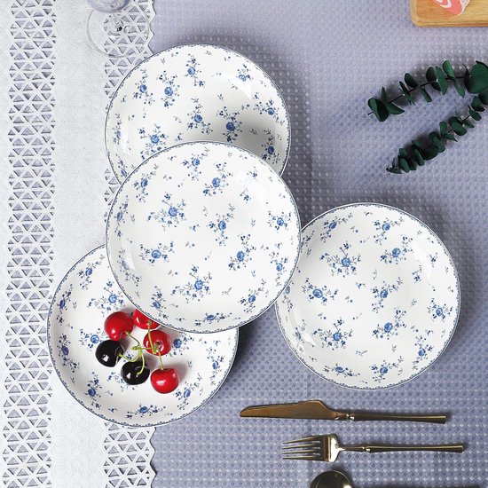 Assiettes à salade en porcelaine 20 cm, lot de 4, assiettes à dessert vintage royal, pâtes florales printanières, saladier en céramique