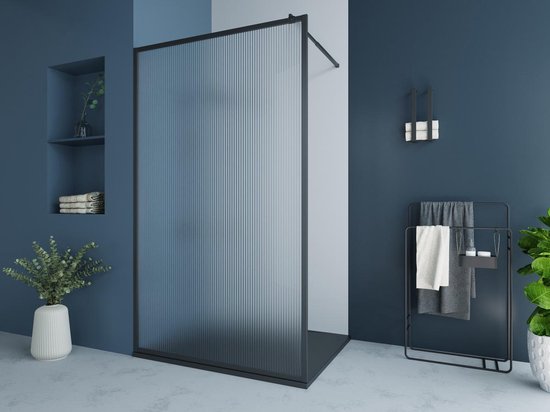 Shower & Design Wand voor inloopdouche met structuurglas - 120 x 200 cm, mat zwart - VIRANA L 120 cm x H 200 cm x D 0.6 cm