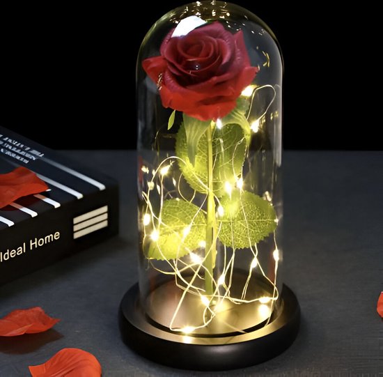 Decoratieve roos in glas - lichtgevend - cadeau