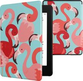 kwmobile hoes geschikt voor Amazon Kindle Paperwhite 11. Generation 2021 - Magnetische sluiting - E reader cover in roze / poederroze / rood - Flamingo's design