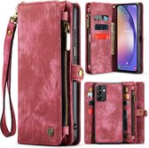 Étui portefeuille Samsung Galaxy A54 - Solidenz - Étui portefeuille A54 - Étui A54 avec porte-cartes - Avec poche zippée - Avec dragonne - Rouge