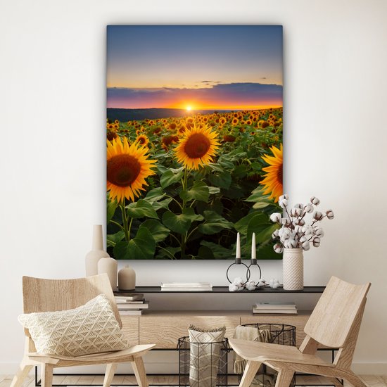 Peinture sur toile - Photo sur toile - Tournesol - Fleurs - Nuages - Ciel - Lumière du soleil - Décoration de chambre - Fleurs sur toile - 120x160 cm - Chambre