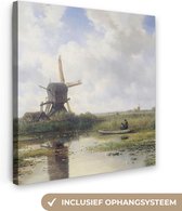 Canvas - Schilderij Molen - Polderlandschap met molen bij Abcoude - Willem Roelofs - Oude meesters - Kunst - 20x20 cm - Wanddecoratie - Woonkamer