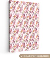 Tableau sur toile Fleurs - Rose - Couleurs - Aquarelle - 80x120 cm - Décoration murale