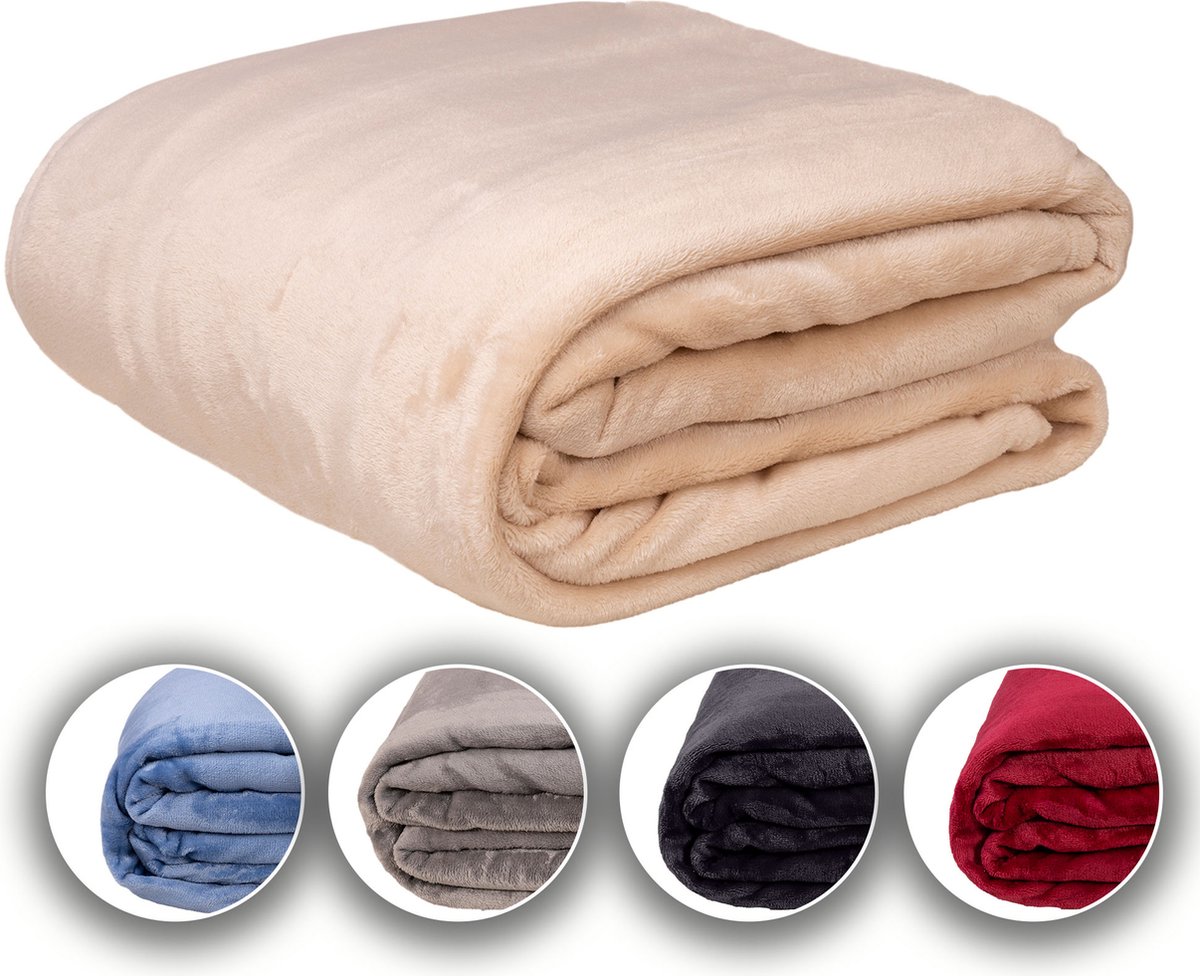 Komfortec Dikke Fleece Deken - Met kasjmier gevoel - Plaid - 450 GSM - Fleece Plaid - Sherpa Fleece Dekens - Fleece Deken 240x220 cm – Super Zacht – Beige