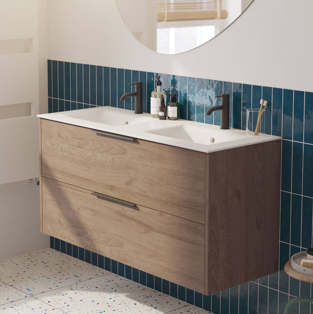 Saqu Lima Badkamermeubel Set - 121x51 cm - Voorgemonteerd - Bruin - Wastafelmeubel - Badmeubel
