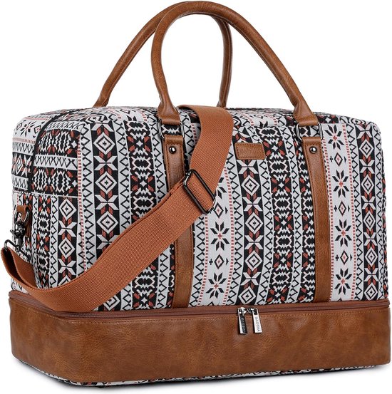 Dames handbagage reistas vrouwen canvas reizen duffel weekendtas voor reizen in het weekend vakantie met schoenenvak HB-38, print., m, casual