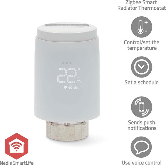 Foto: Nedis smartlife radiatorknop zigbee 3 0 batterij gevoed led android ios