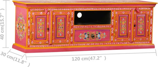 vidaXL - Tv-meubel - handgeschilderd - massief - mangohout - roze