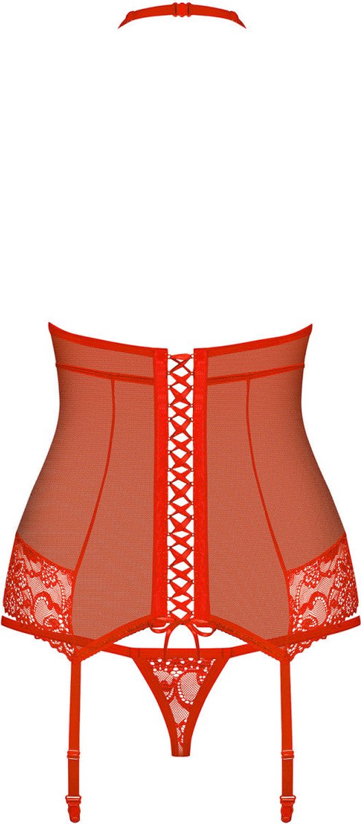 Obsessive Korset met String en Jarretels Set – Jarretelset – Maat S/M – Rood