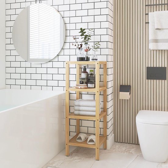 Bathroom Storage Rack 4 Tier Bamboo Shelf Organizer