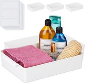 Relaxdays opbergbak set van 4 - stapelbare opbergdoos badkamer - speelgoed opbergbox wit