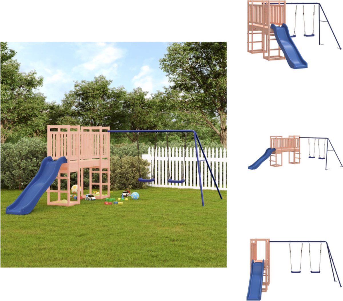 VidaXL Speeltoren met brug Speelset voor buiten Massief douglashout 308 x 467 x 169 cm Speeltoestellencombinatie